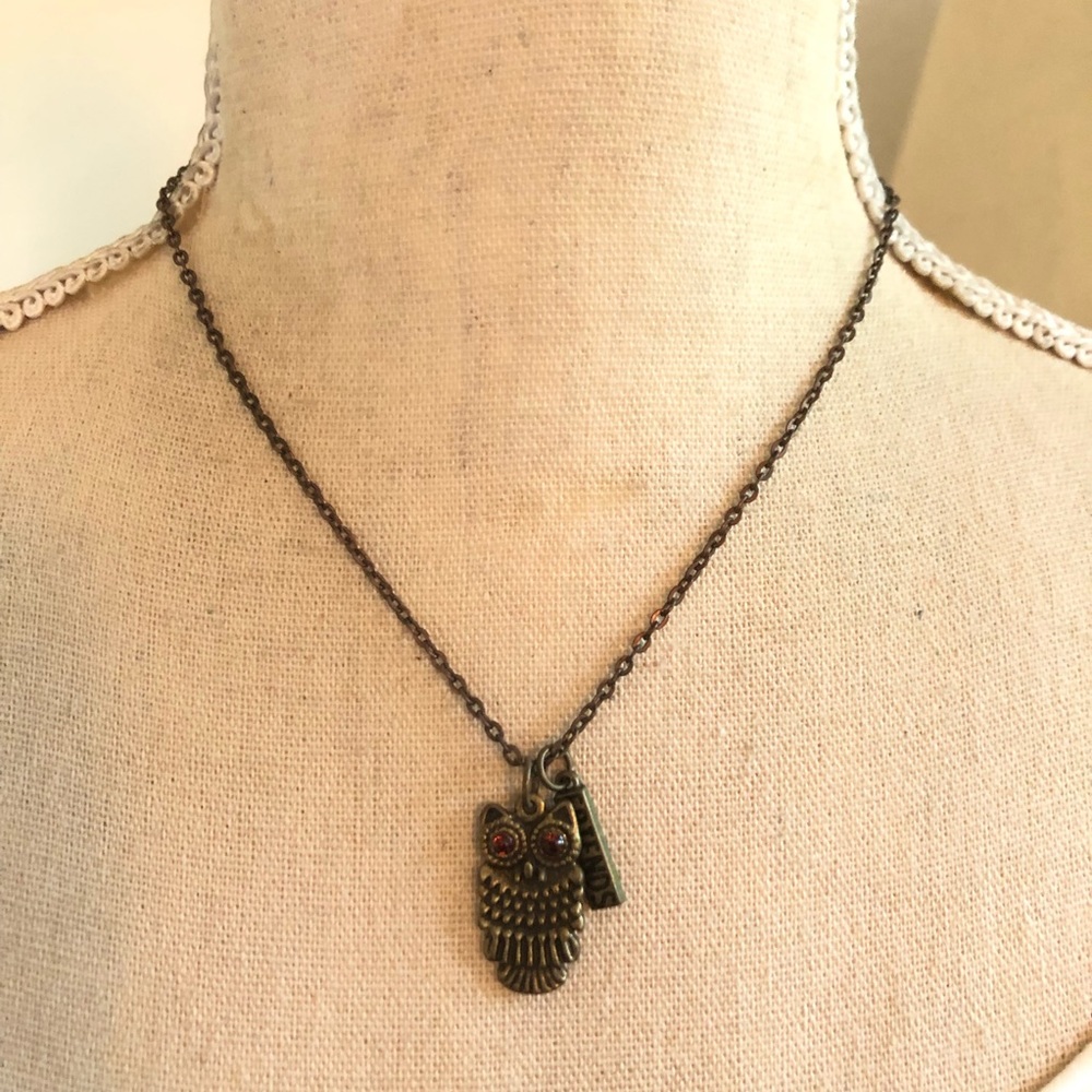 Brass owl friends pendant on chain necklace